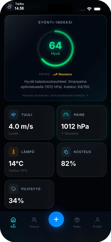 Uistion BiteIndex-näkymä puhelimessa