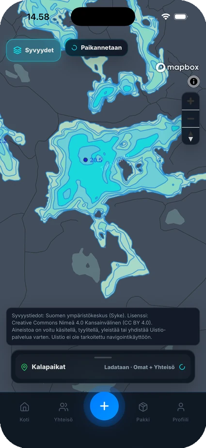 Uistion kalapaikat kartalla puhelimessa