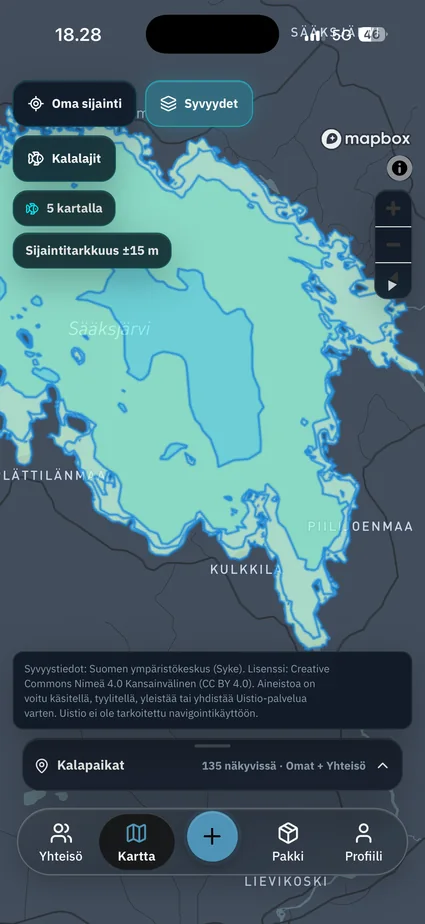 Uistion kalapaikat ja syvyyskäyrät