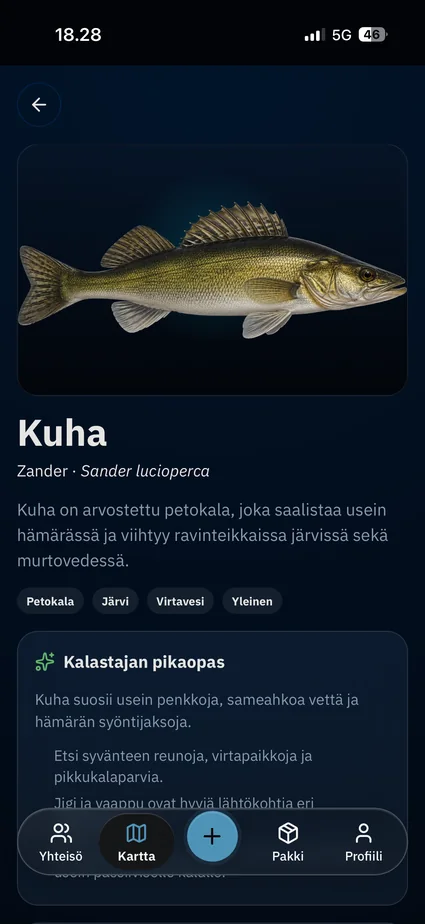 Kuhan lajisivu Uistion kalalajioppaassa